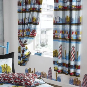 INNER CITY METROPOLIS KIDS CHILDRENS TAPE TOP LINED CURTAINS 66x72 INCHES - Picture 1 of 2