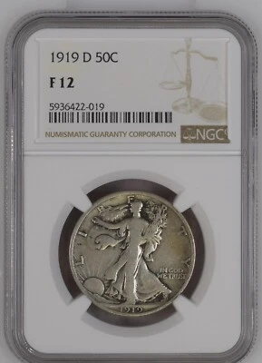 1919-D Walking Liberty Half Dollar 50C NGC Graded Fine F12 - Image 1 of 2