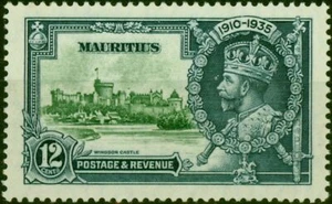 Mauritius 1935 12c Green & Indigo SG246a Dot to Left of Chapel Fine MNH - Picture 1 of 1