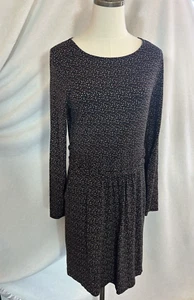 Boden Dress sz 10 Black Brown Pink Polka Dots Jersey Knit Faux Wrap pockets - Picture 1 of 8
