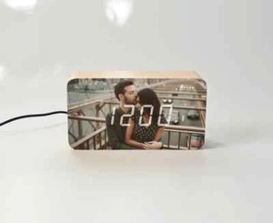 Personalised Wooden LED Digital Alarm Clock with photo text couple wedding Gift - Bild 1 von 6