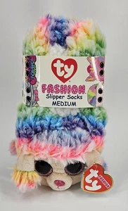 Ty Beanie Boo's Fashion Slipper Socks New Rainbow The Poodle Child's Medium 1-3 - Picture 1 of 7