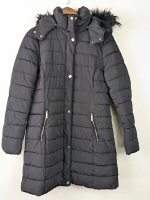 Abrigo acolchado Tommy Hilfiger para mujer talla M negro invierno parka invierno chaqueta ribete de piel Foto 1 de 4
