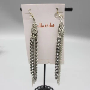 Stella and Dot Earrings on Card Crystals Silver Tone Chains Tassel Pierced 3" - Picture 1 of 10