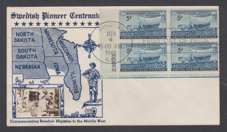 US Planty 958-30 FDC. 1948 5c Swedish Pioneers, Crosby Photo cachet unaddressed - Image 1 of 1