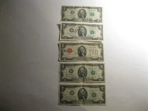 Five (5) Two Dollar Bills - 4 Dated 1976 - 1 Dated 1928G - Picture 1 of 12