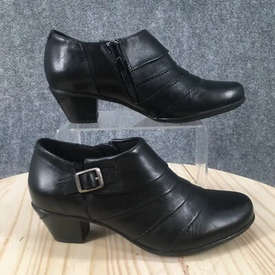 Earth Boots Womens 7B Dawn Ankle Bootie Black Leather Casual Comfort Block Heels - Image 1 of 4