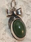 Vintage USSR Old Pendant Necklace Sterling Silver 925 Stone Jade Jewelry Women's