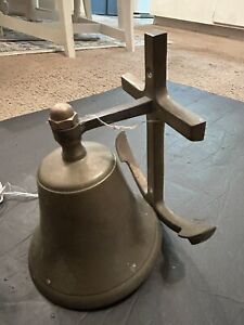 Vtg Navy style Brass Ship Bell With Anchor & Clangor 7.5” Tall 5" Wide Bell