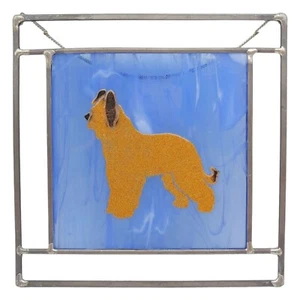 Shaggy Hund Schmelzglas Sonnenfänger Panel - 8" Quadrat Blau Braun Briard Schäferhund - Bild 1 von 5