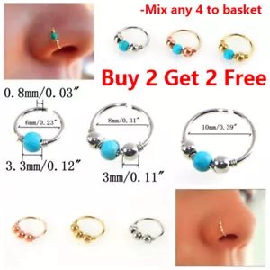  Nose Ring Nose Lip Hoop With Ball Cartilage Tragus Ear Piercing Surgical Steel - Picture 1 of 14