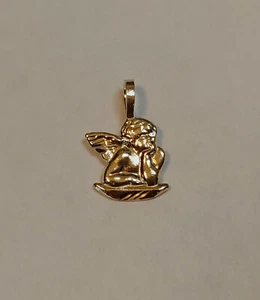 New 14k Yellow Gold Small Angel Cherub Charm Pendant - Picture 1 of 4