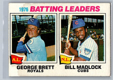 1977 TOPPS #1 BATTING LEADERS CARD GEORGE BRETT BILL MADLOCK (stain)