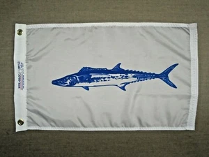König Makrele Fisch weiß blau Indoor Outdoor gefärbt Nylon Flagge Ösen 12" x 18" - Bild 1 von 2