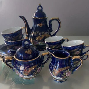 Coffee Set Made In Japan Vintage 1960s Fifteen Pieces Blue Cobalt Gorgeous! - Picture 1 of 6