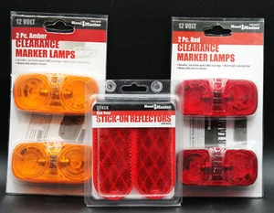 HAULMASTER 2pks CLEARANCE MARKER LAMPS AMBER/RED & 1pk STICK ON REFLECTORS NRFP - Picture 1 of 4