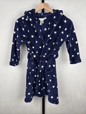 Bata de felpa Pottery Barn Kids con capucha juvenil 4-6 años azul blanco estrellas suave con cinturón Foto 1 de 4