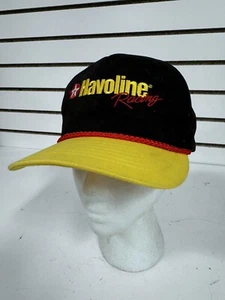 VTG 90s Havoline Racing Hat Red Rope Snapback Black Trucker Yellow Bill USA BHN - Picture 1 of 5