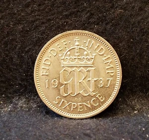 1937 Great Britain silver 6 pence, George VI, aUNC, KM-852 (GB7) - Picture 1 of 6