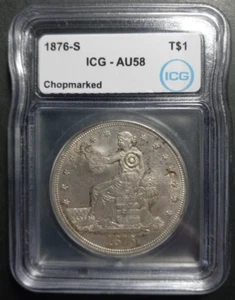 1876-S - Trade Dollar - ICG AU58 - Chop Marked FREE Ship!! (S1) - Picture 1 of 4