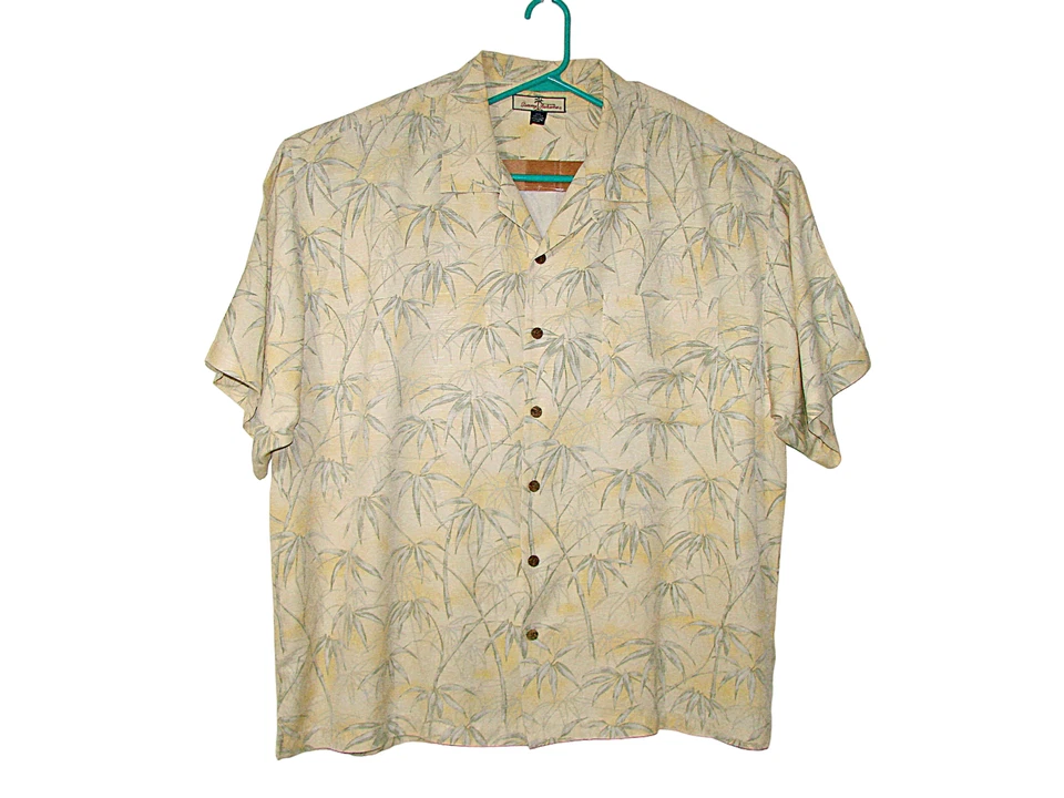 Camisa de vestir para hombre Tommy Bahama estampado bambú seda amarillo verde S/S abotonada XXL Foto 1 de 4