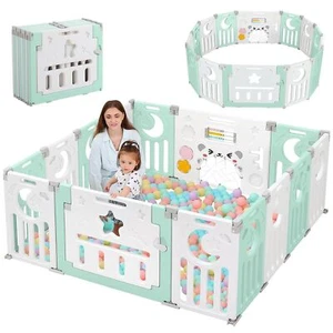 Laufgitter Laufstall Baby Kinder Absperrgitter Schutzgitter Krabbelgitter Grün - Bild 1 von 7