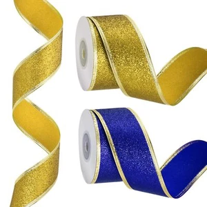 20 Yards x 1.5" Christmas Ribbon Metallic Wired Gift Wrapping Shine Ribbon Sa... - Picture 1 of 7