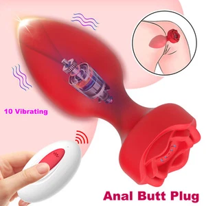 Rose Anal Plug Vibrator Vibrating Butt Plug Adult Sex Toys for Women Couples - Picture 1 of 11
