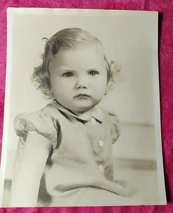 Vintage 1930's Forlorn Cute Blonde BABY GIRL STUDIO PORTRAIT Sepia 8" x 10" F/S - Picture 1 of 3