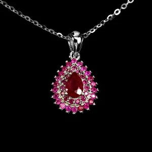 925 Sterling Silver Necklace Pear Ruby 6x4mm Natural Gemstone Jewelry 18inches - Picture 1 of 13