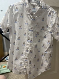 NWOT Janie & Jack Bunnies All Over Collared Short Sleeve Shirt Size 8 - Picture 1 of 2