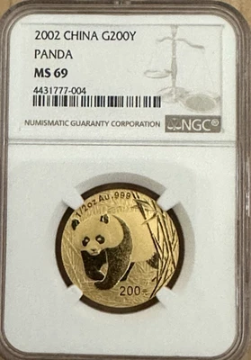 2002 1/2 oz GOLD PANDA CHINA 200 Yuan G200Y NGC MS69 - Image 1 of 4