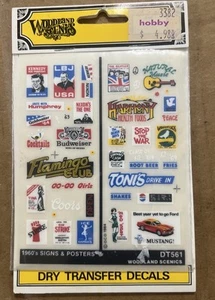 WOODLAND SCENICS HO SCALE DRY TRANSFER 60ER JAHRE SCHILDER & POSTERS (DT561) Aufkleber - Bild 1 von 10