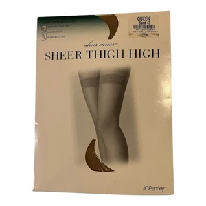 Sheer Caress 90s JcPenney Vintage Sheer Thigh High Sand Size Queen - Picture 1 of 5