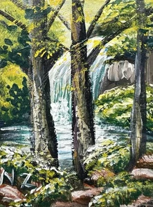Original ACEO Painting Waterfall Landscape Miniature Art Card C10 - Picture 1 of 1