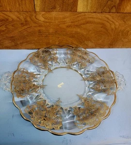 Glass Serving Plate handles Silver Overlay - Picture 1 of 6