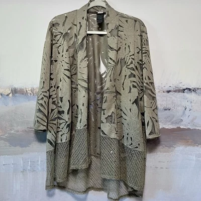 Открытый кардиган CHICO'S Travelers 2/L зеленая ладонь ВЫГОРАНИЕ полупрозрачная сетка блестки - Изображение 1 из 4