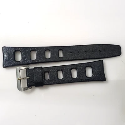 VINTAGE 1960-70'S NOS SWISS MADE 20 MM BLACK DIVE BAND STRAP + SS TROPIC BUCKLE - Photo 1/4