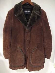 10B Stratojac Wintermantel Herren 42 braun Wildleder & Kunstfell gefüttert Vintage Jacke - Bild 1 von 11