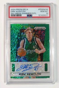 2024-25 Prizm Deca Dirk Nowitzki Signature Green Shimmer FOTL /15 PSA 10 Mavs - Picture 1 of 3
