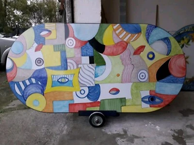 Tavolo in pietra lavica dell'etna dipinto a mano. - Immagine 1 di 3