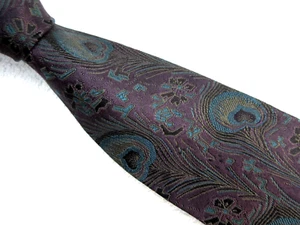 CORBATA DE SEDA PLUMA DE PAVO REAL AZUL PUEBLO 3,5 PULGADAS - Imagen 1 de 5