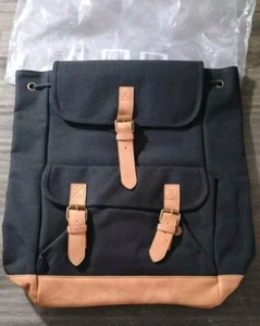 DSW Black Canvas Backpack exterior pocket fully lined Black/Brown - Picture 1 of 9