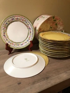 Vintage 12 Dessertteller sächsisches Porzellan floral + Goldrand C A R Krone Stempel & Träger - Bild 1 von 12