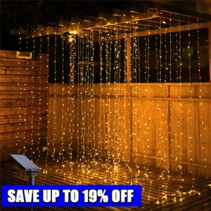 Waterproof Garden Solar Power 3x1 3x2 3x3m LED Curtain String Fairy Wire Lights - Picture 1 of 21