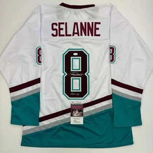 Autographed/Signed Teemu Selanne HOF Anaheim White Retro Hockey Jersey JSA COA - Picture 1 of 4