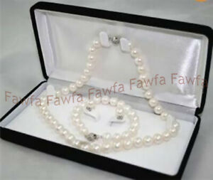 Beautiful 7-8MM Natural White Akoya Cultured Pearl Necklace Bracelet Earring Set