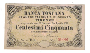 Italy (Firenze Banca Toscana) - 24.4.1870 50 Centesimi Banknote - Picture 1 of 2