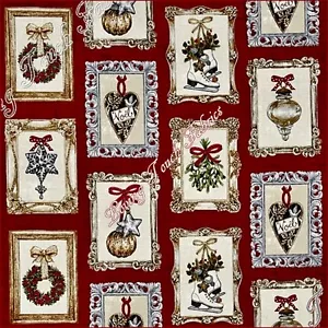 ANDOVER MAKOWER "BALMORAL" FRAMED CHRISTMAS ORNAMENTS FABRIC PRICED PER 1/2 YD - Picture 1 of 2