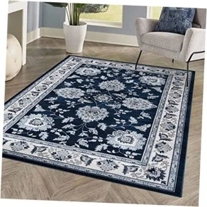 MDP505E-3 Cherie French Cottage 3 ft. x 5 ft. Area Rug, 3 X 5 Navy/Ivory - Picture 1 of 7